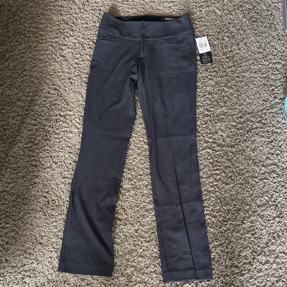 Dark Gray Button-Front Dress Pants